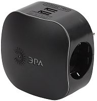Разветвитель (Тройник) с заземлением ЭРА SP-3e-USB-BLACK 3-м+2xUSB тип A+A 2100мА черный картинка 